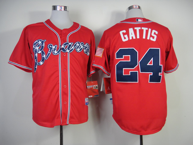 Men Atlanta Braves 24 Gattis Red MLB Jerseys1